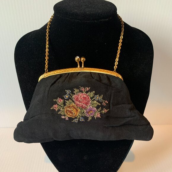 Antique Petit Point Bag Purse, Vintage Needlepoint purse. - Picture 1 of 4